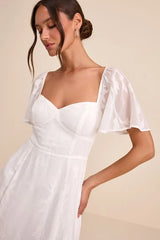 Tailor Made For You White Jacquard Lace-Up Maxi Dress