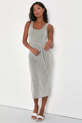 Summer Perfection Olive and Ivory Striped Ribbed Midi Dress