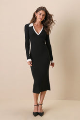 Successful Sophistication Black Color Block Midi Sweater Dress