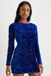 Alluring Radiance Royal Blue Sequin Cutout Bodycon Mini Dress
