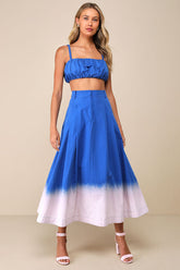 Compelling Aesthetic Blue Ombre Two-Piece Sleeveless Midi Dress