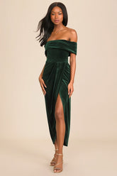 I'm Enchanted Emerald Green Velvet Off-the-Shoulder Maxi Dress
