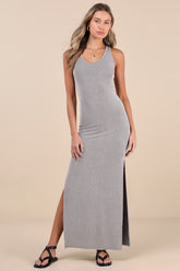 Relaxed but Not Least Grey Ribbed Sleeveless Maxi Dress