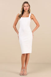 Persuasion Ivory Ruffled Bodycon Midi Dress