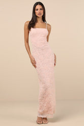 Joni Light Pink 3D Applique Lace Maxi Dress