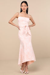 Gwenth Blush Floral Jacquard High-Low Midi Dress
