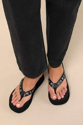 Skyscraper Black Studded Platform Thong Sandals