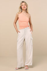 Cadelina Heather Beige Linen Cargo Trouser Pants