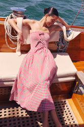 Clementina Red Gingham Smocked Midi Dress