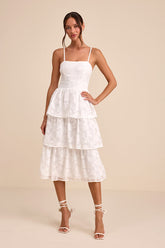 Grace and Beauty White Burnout Floral Print Tiered Dress