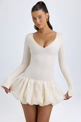 Modal Drop Waist Bubble Hem Mini Dress in Ivory