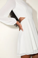 Garden Bliss White Long Sleeve Cutout Mini Dress