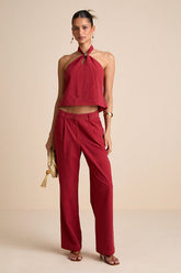 Vivian Rust Red Mid-Rise Straight Leg Trouser Pants