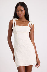 Mizuki Cream Embroidered Tie-Strap Mini Dress