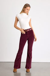 Sunset Burgundy Corduroy High-Rise Flare Jeans