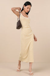 Edeva Yellow and Ivory Striped Knit Midi Dress