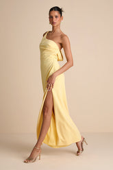 Maevyn Light Yellow Cowl Back Column Maxi Dress