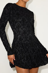 Veranda Black Lace Long Sleeve Drop Waist Mini Dress