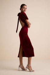Fabulous Intuition Burgundy Velvet Backless Column Midi Dress