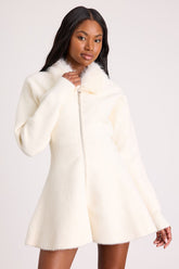Violetta Ivory Collared Zip-Front Sweater Mini Dress