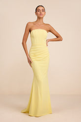 Laney Light Yellow Strapless Corset Maxi Dress