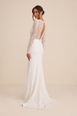 Brooks White Lace Boat Neck Mermaid Maxi Dress