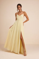 Romantically Speaking Light Yellow Cowl Lace-Up Maxi Dress