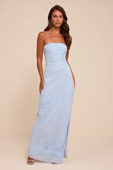 Fianna Light Blue Embroidered Strapless Maxi Dress