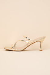 Vian Gold Metallic Strappy High Heel Slide Sandals