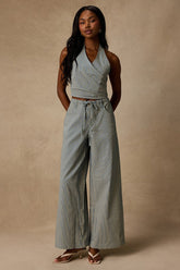 Ruby Blue Striped Cotton Wide-Leg Pants