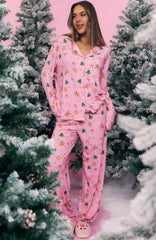 Pillow Talk Printed Long Sleeve Pyjama Set Candy Kiss
