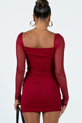 Charvi Long Sleeve Mini Dress Burgundy
