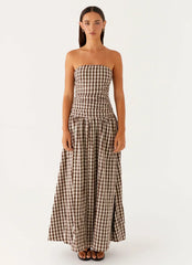 Carmel Maxi Dress - Brown Gingham