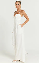 Norah Jumpsuit - Linen Halter Neck Wide Leg Jumpsuit in White
