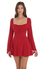 Slinky Flare Sleeve Dress in Red