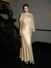 Romantic Drape Asymmetric Cape Satin Maxi Dress