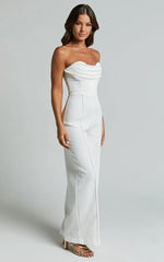 Stacey Jumpsuit - Strapless Cowl Wide Leg Jumpsuit in Off White