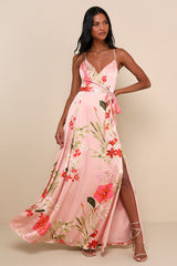 Still the One Blush Pink Floral Print Satin Maxi Dress