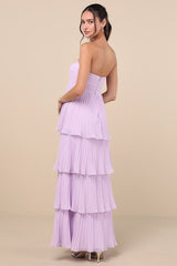 Seriously Sensational Lavender Strapless Tiered Maxi Dress