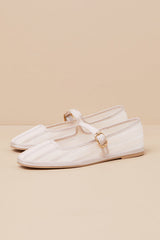 Tameka Bone Mesh Striped Buckle Ballet Flats