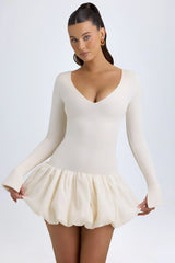 Modal Drop Waist Bubble Hem Mini Dress in Ivory