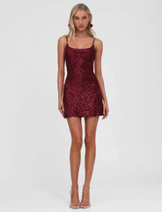 Zeina Mini Dress - Wine Sequin
