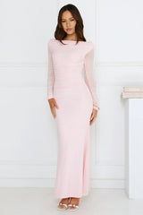 Love Chaser Mesh Long Sleeve Maxi Dress Pink
