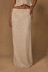 Malita Cream Crochet Sequin Low-Rise Maxi Skirt