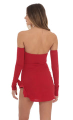 Crepe Ruffle Slit Bodycon Dress in Red