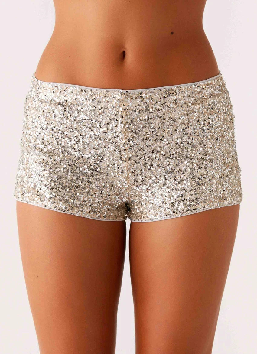 Maelis Low Rise Sequin Mini Shorts - Silver