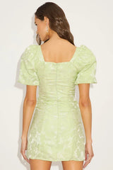 Beyond Amazing Light Green Floral Jacquard Puff Sleeve Dress